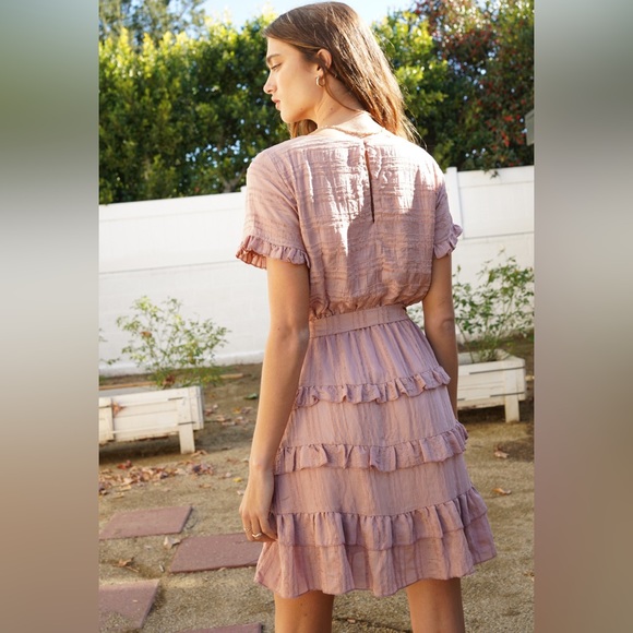 🆕Hem & Thread Textured Woven Tie Waist Tiered Ruffle Dress S,M & L Available - Picture 3 of 8